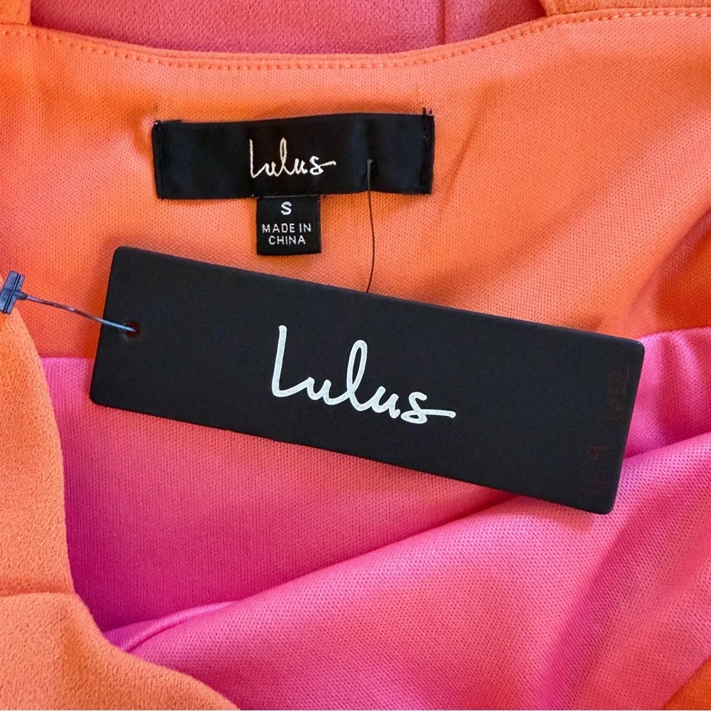 Lulus Malibu Magic Pink And Orange Color Block Midi Dress Leg Slit Size Small